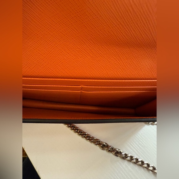 PRADA Saffiano Leather Wallet on Chain with Charms Blue/Orange - Picture 7 of 13